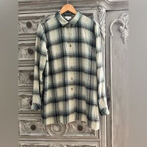 J. Jill Shirt Sz L Tall Button Down Long Sleeve Green White Plaid Top Cabincore